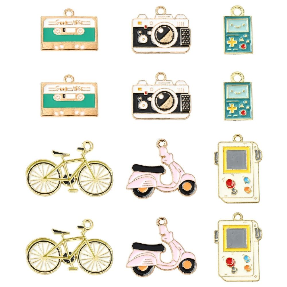 6387 30 pcs 6 Styles Retro Theme Enamel Charms Bicycle Motorcycle Camera